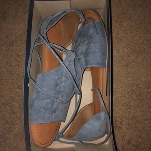 Soft blue suede lace up sandals
